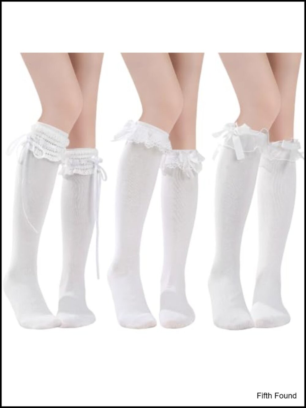 Lace Ruffle Knee High Socks With Bow 3 Pairs Lolita Thigh High Cotton